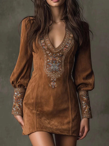 Averra | Embroidered V-neck Mini Dress