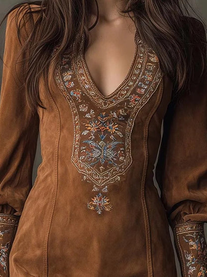 Averra | Embroidered V-neck Mini Dress